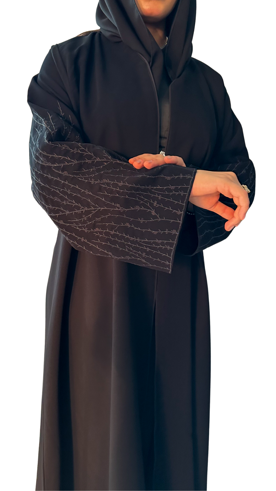 عباية كتان مطرّز أسود — A24